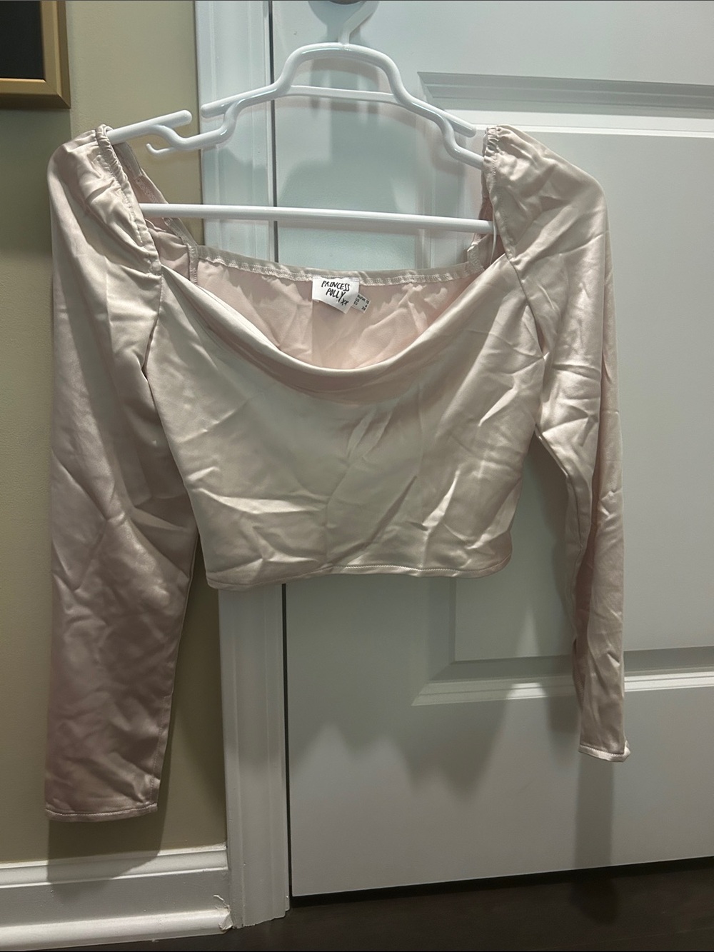 Princess Polly Blush Satin-Look Long Sleeve Crop Top